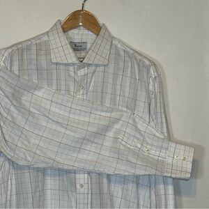 Vintage Vogue Men's White Dress Shirt with Light Blue and Gray Windowpane 2XL TB